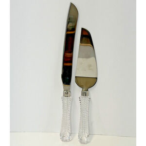 Godinger Crystal Handle Cake Server Knife Set Wedding Serving Utensils Heart